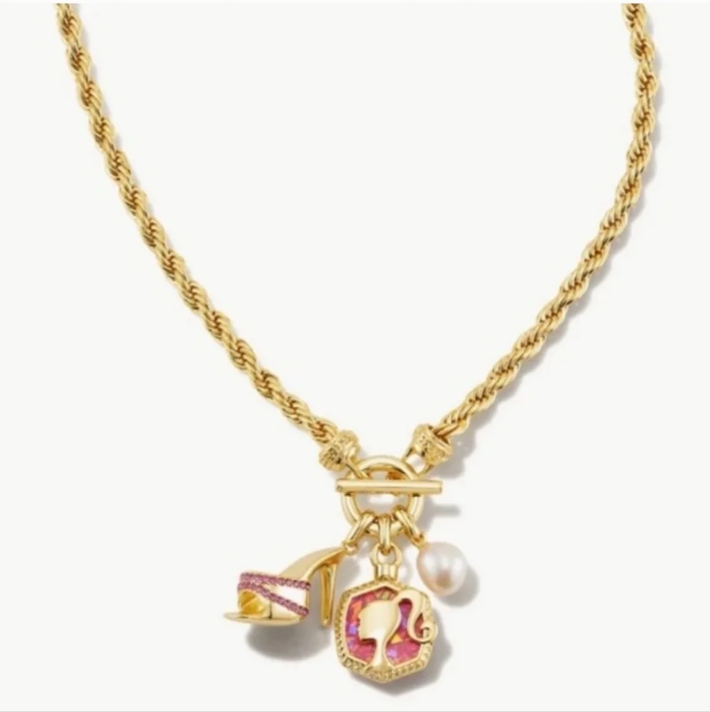 Barbie X Kendra Scott Collab - Gold and Pink Charm Necklace - Picture 1 of 5